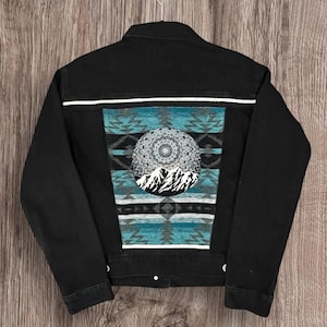 Pendleton Wool Denim Jacket: Black Wash, Woven Trim - Size Medium