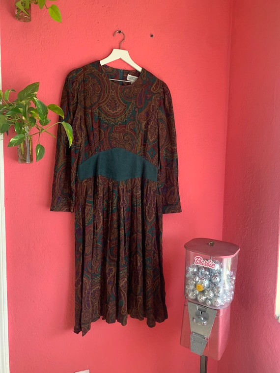 Brown and Green Paisley Dress