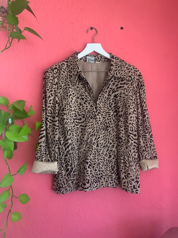 Leopard Print Zip-Up Blazer - Size M/L - image 1