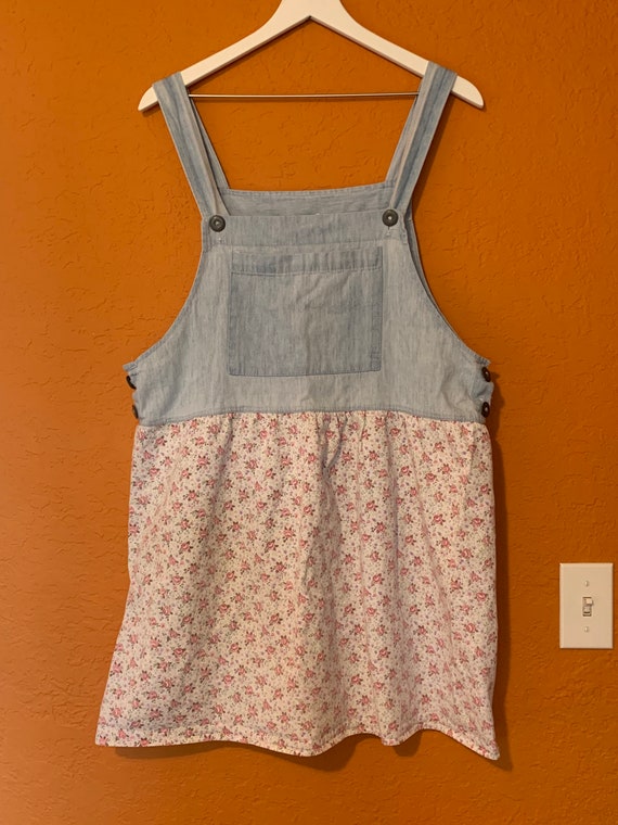 Floral Denim Overall Dress