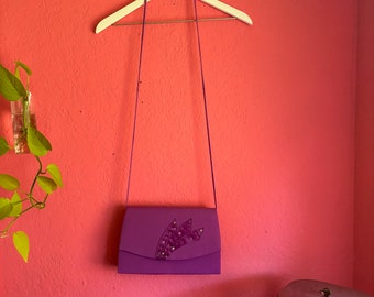 Purple Sequin Purse, Long Strap Crossbody Bag
