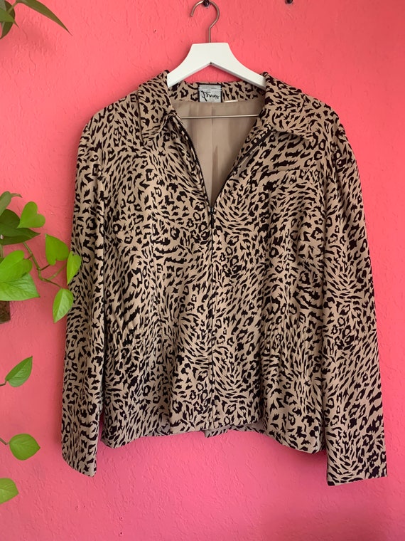 Leopard Print Zip-Up Blazer - Size M/L - image 4