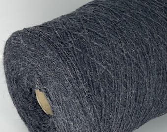 Virgin Wool Yarn Blend, Dark Gray Yarn on Cone, Lace Weight Yarns Knitting, Two Plies Yarn for Crochet Hand Machine Crafts
