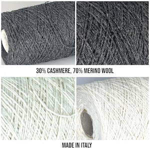 Kaschmir Merino Wolle Garn, Graues und Natur Weißes Garn auf Kone, Leichtes Kaschmir Garn, Handstrickgarne, Maschinenstricken Konengarn