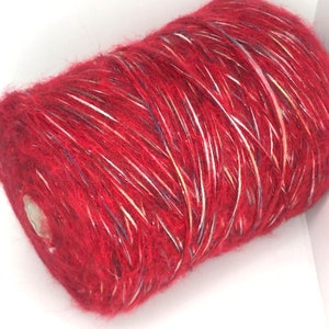 Mohair Merino Wolle Mischung, Glänzendes Rotes Garn auf Kone, Kammgarn Garn, Maschinen Handstrickgarn, Flauschiges Garn