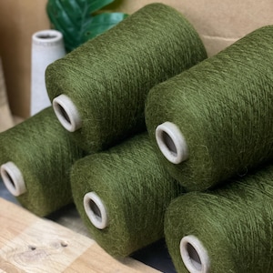 Alpaca Merino Wool Yarn, Olive Green Cone Yarn, Lace Weight Yarn, Hand or Machine Knitting Yarns, Crafts Yarn