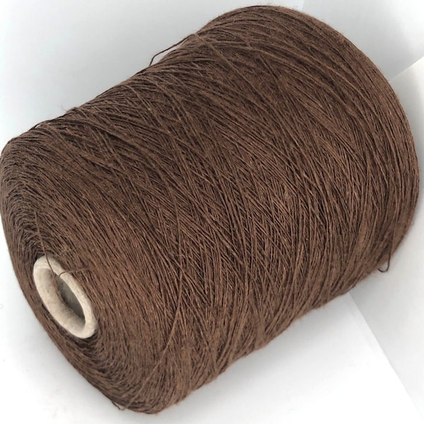 Fil brun 100 % lin, fil sur cône par 400 g/0.88 lb/1600 m, fils luxueux, fils à tricoter au crochet