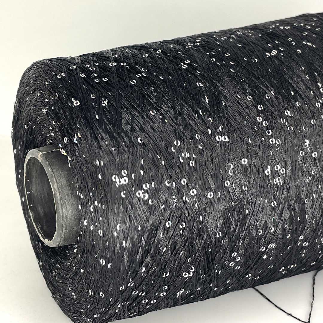 Sequin Glitter Yarn Cone - Black & Multicolored, 250g, For Machine Knitting