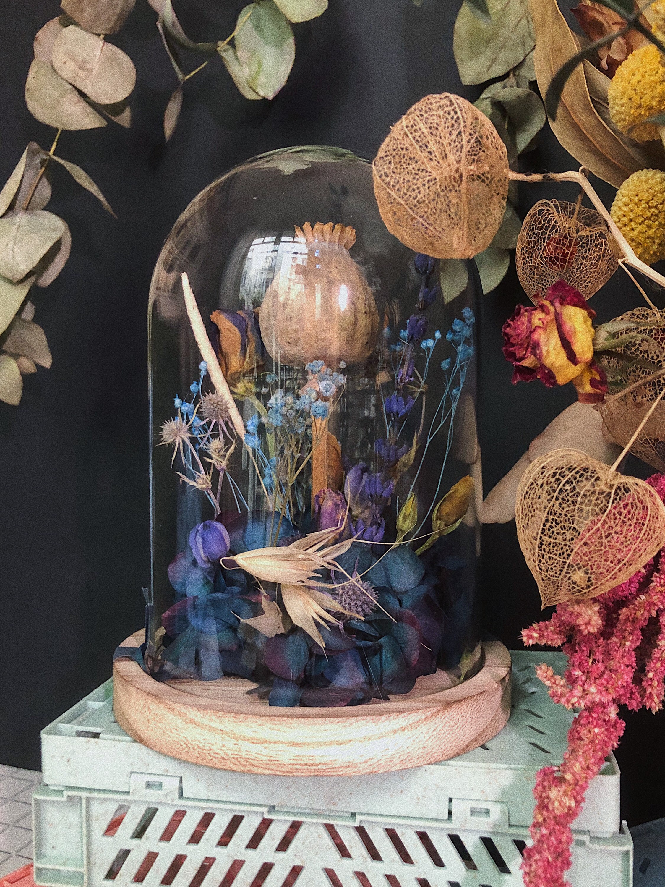 Petite Cloche de Fleurs Séchées Dans Les Tons Bleues