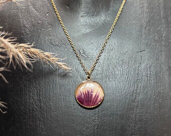 Stainless steel necklace and hibiscus petal