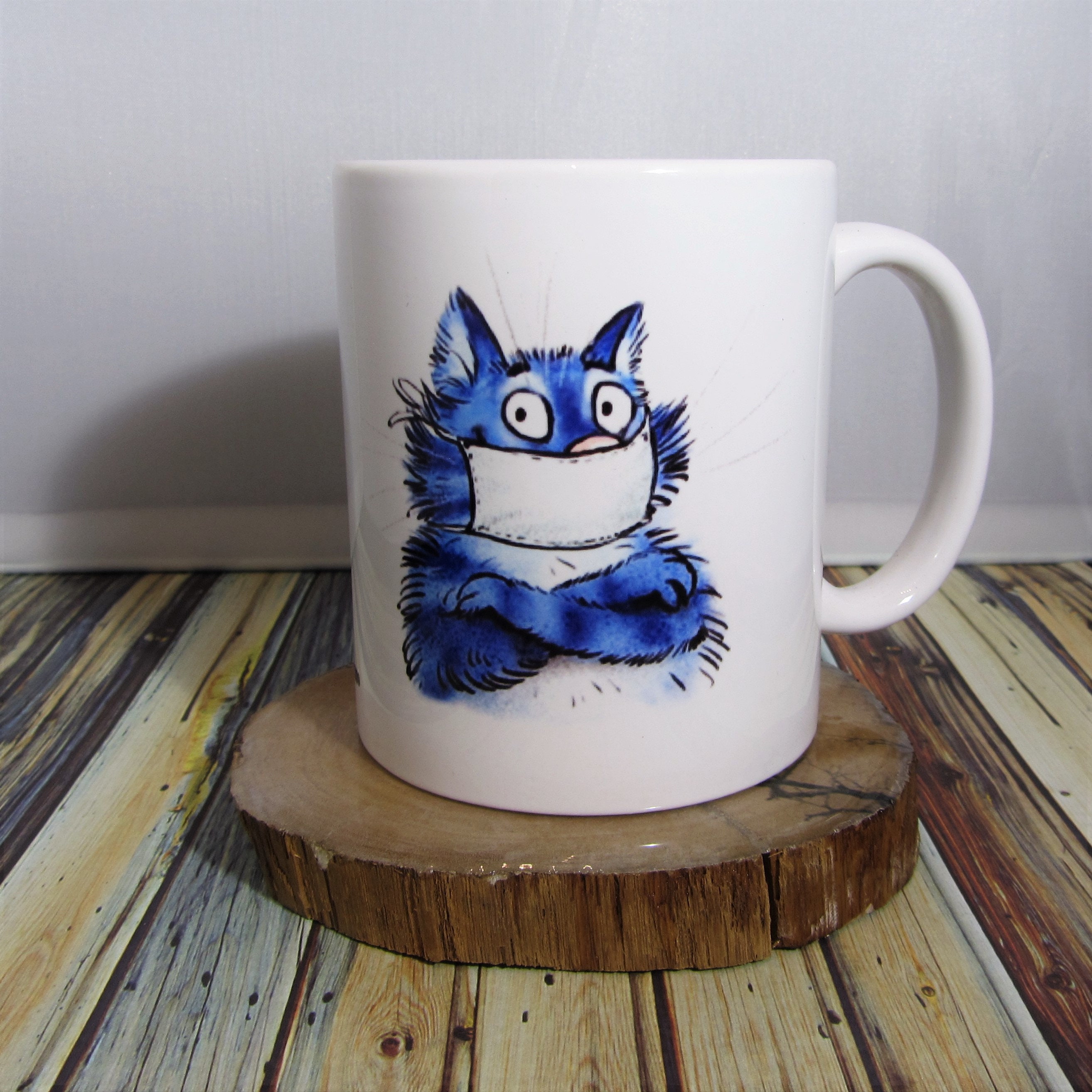 Chat Bleu Mug en Céramique Unique Artisanat Français Créateur Personnalisable Original Famille Anniv