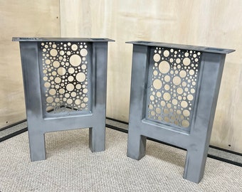 Metal Table Legs 2" Square Tube H-Shaped Bubbles Pattern Screen Powdercoat Finish (Set of 2)  Table, Desk, Bench,  Free Shipping