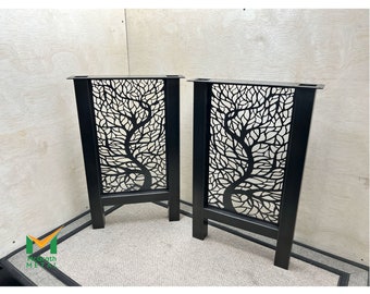 2 Metal Table Legs 1 1/2" Square Tube H-Shaped Ficus Pattern Screen Powdercoat Finish,  Table, Desk, Bench,  Free Shipping