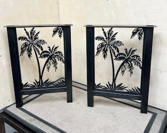 2 Metal Table Legs 2" Square Tube H-Shaped Palm Pattern Screen Powdercoat Finish,  Table, Desk, Bench,  Free Shipping