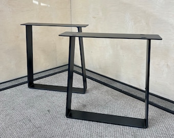 Metal Table Legs 1/4" x 2" Flat Bar Trapezoid Shaped (Closed), Dark Shadow Black Powder Coat, (Set of 2),  Table, Desk, Bench, Free Shipping