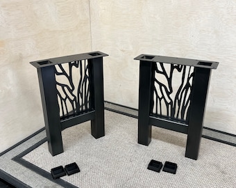 2 Metal Table Legs 1 1/2" Square Tube H-Shaped Thicket Pattern Screen Powdercoat Finish,  Table, Desk, Bench,  Free Shipping