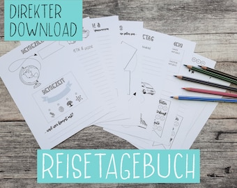 ausfüllbare Reisetagebuchseiten, Reisetagebuch, Travelers Notebook, Urlaubsalbum, DIN A5, digitale Datei, Download, PDF