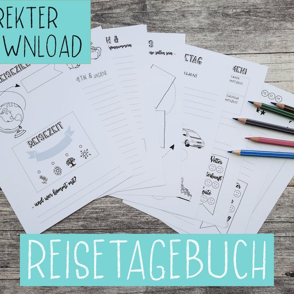 ausfüllbare Reisetagebuchseiten, Reisetagebuch, Travelers Notebook, Urlaubsalbum, DIN A5, digitale Datei, Download, PDF