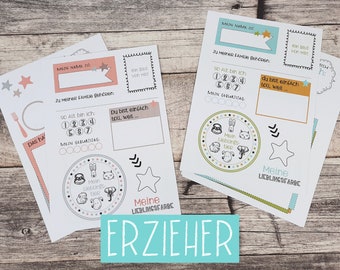 Freundebuch für Erzieher, Freundebuchseiten DIN A5, Geschenk Kita, Kindergarten