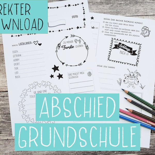 Freundebuch Lehrerin/SIE Abschied Grundschule, Freundebuchseiten A4, direkter Download, PDF