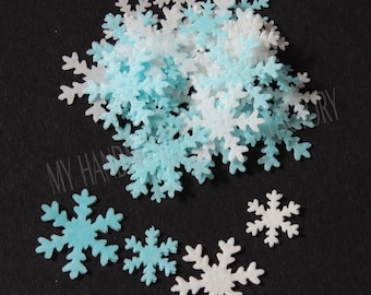 100 Edible 'Frozen' Christmas Snowflake Rice Paper Cake toppers - Blue White Pre Cut