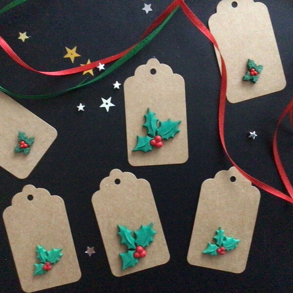 6 Etiquetas navideñas de lujo Holly Berries