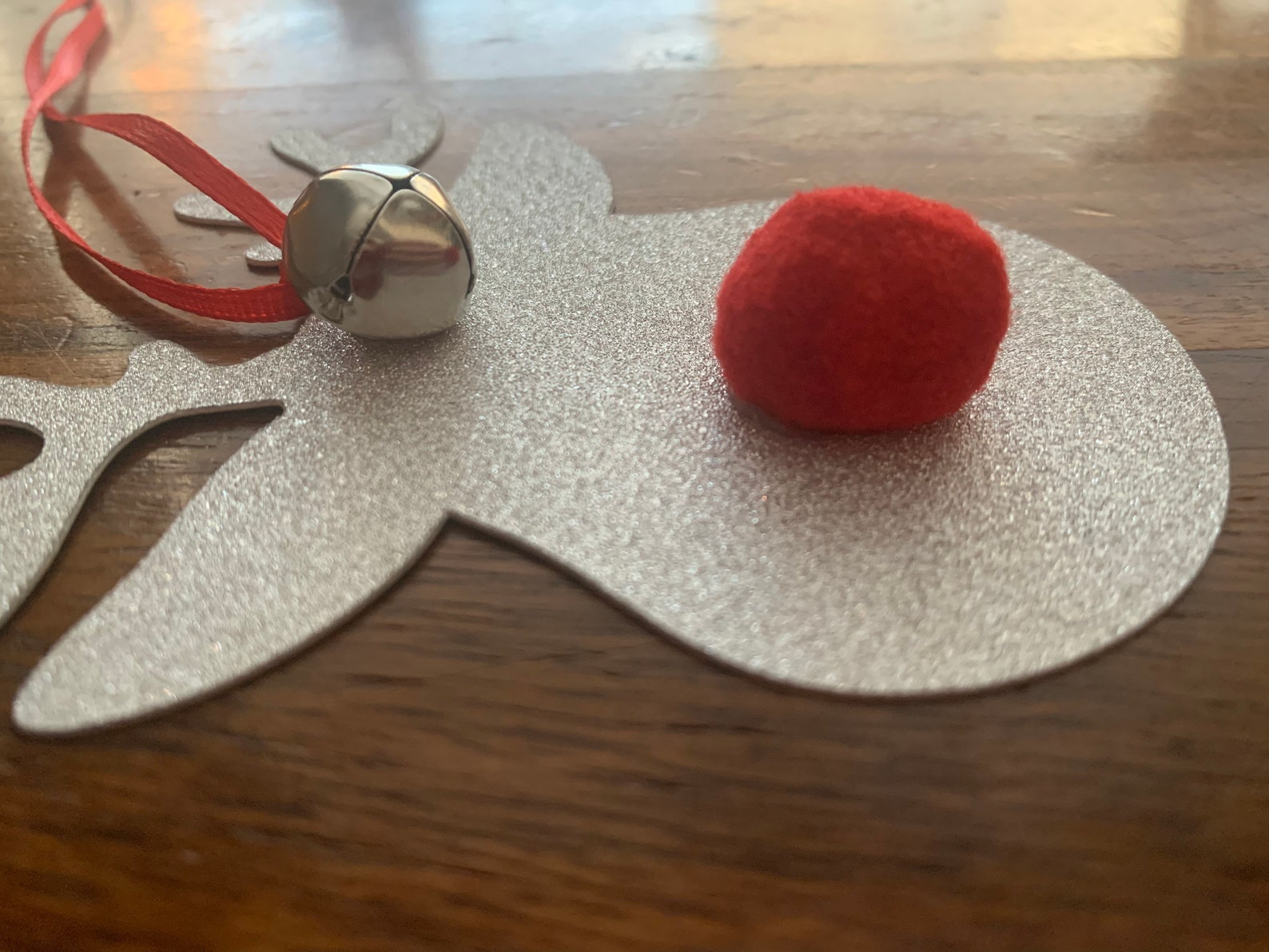 Silver Glitter Rudolph Red Nose Reindeer (tree) Hanging Decoration With ...