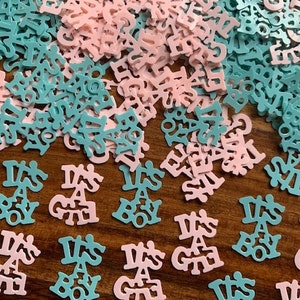 50+ decorazioni per coriandoli da tavolo per la festa di rivelazione del sesso del bambino "È un maschio" o "È una femmina"