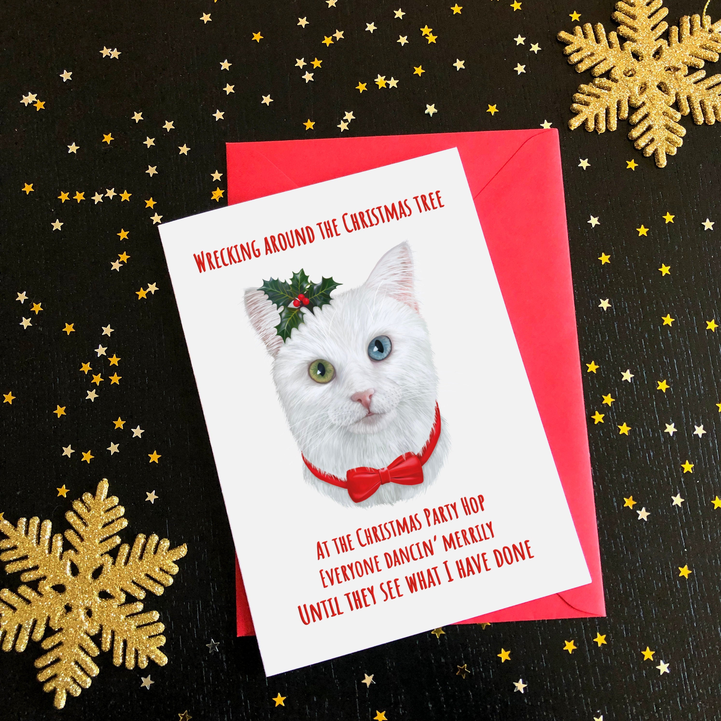 Christmas Card White Cat From the Carolling Christmas Pets Etsy Ireland