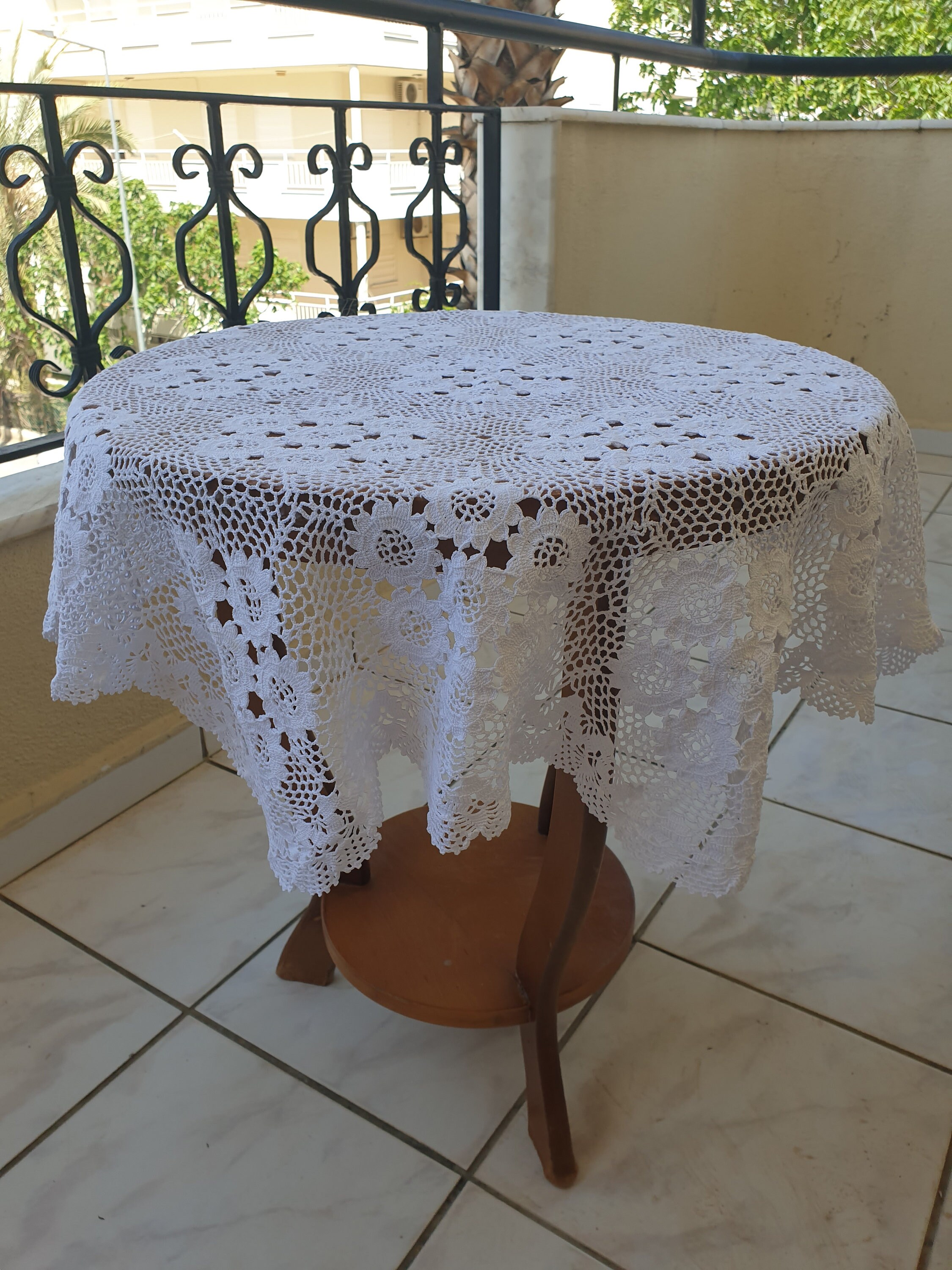 Hand crocheted lace tablecloth. lace coffee table cover. Etsy
