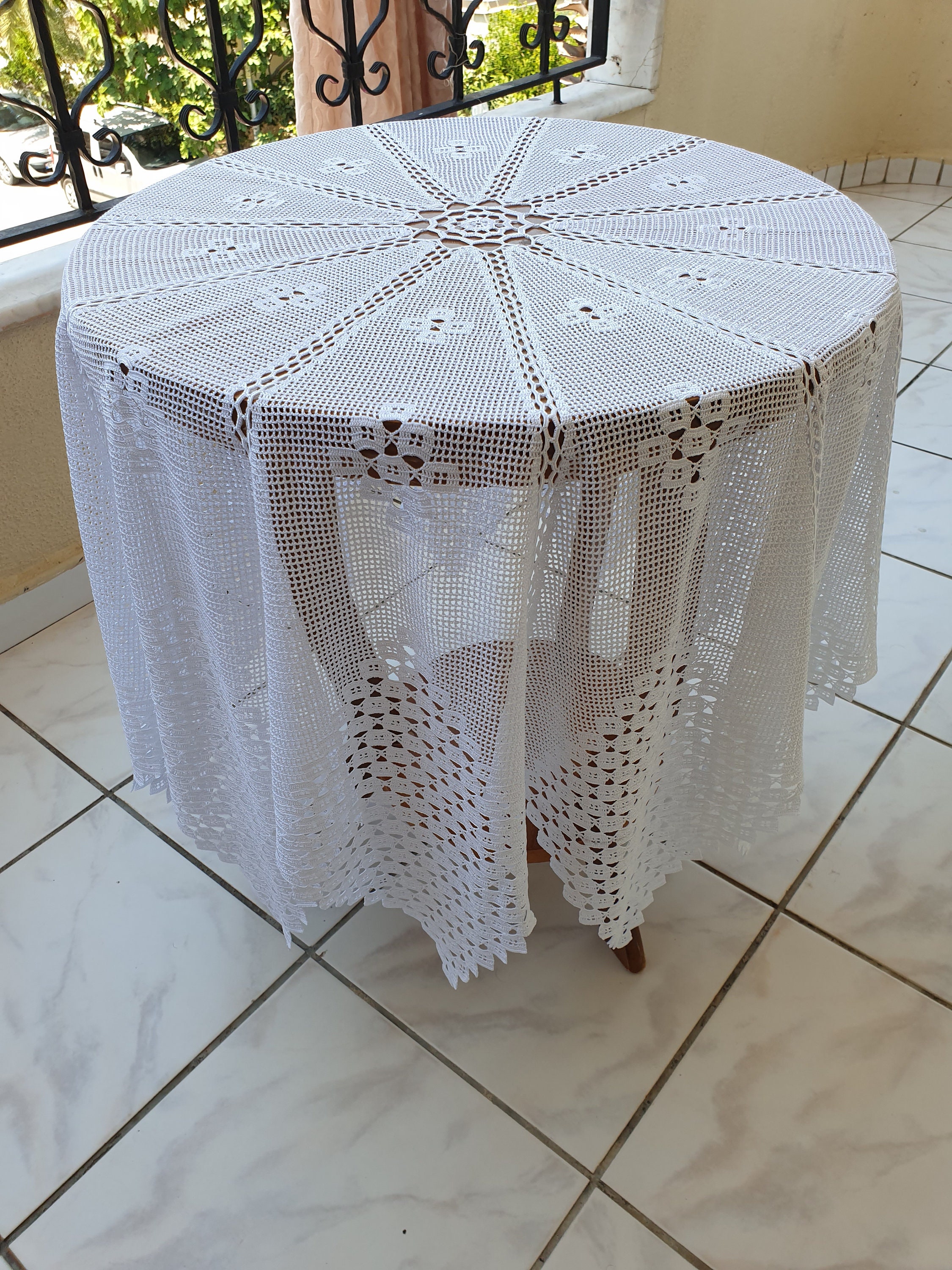Hand crocheted lace tablecloth. lace coffee table cover. Etsy