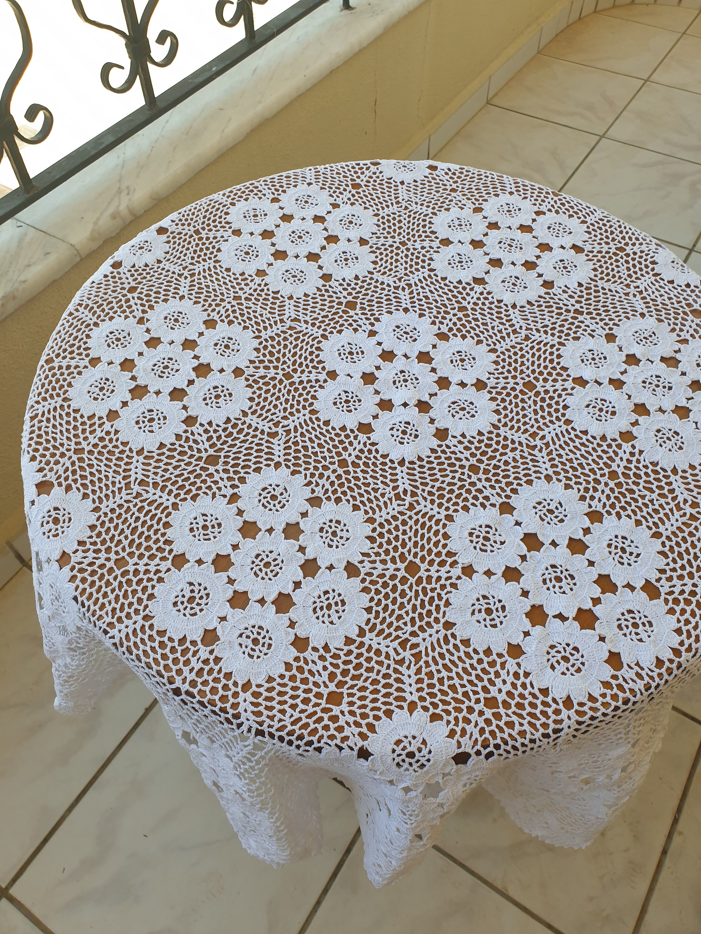 Hand Crocheted Lace Tablecloth. Lace Coffee Table Cover. Diameter 95cm. Cotton Etsy