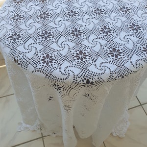 rectangular lace tablecloth. Lace tablecloth with crochet motif. handcrafted lace. vintage lace 55*59 inches.cotton rope.fast shipping.