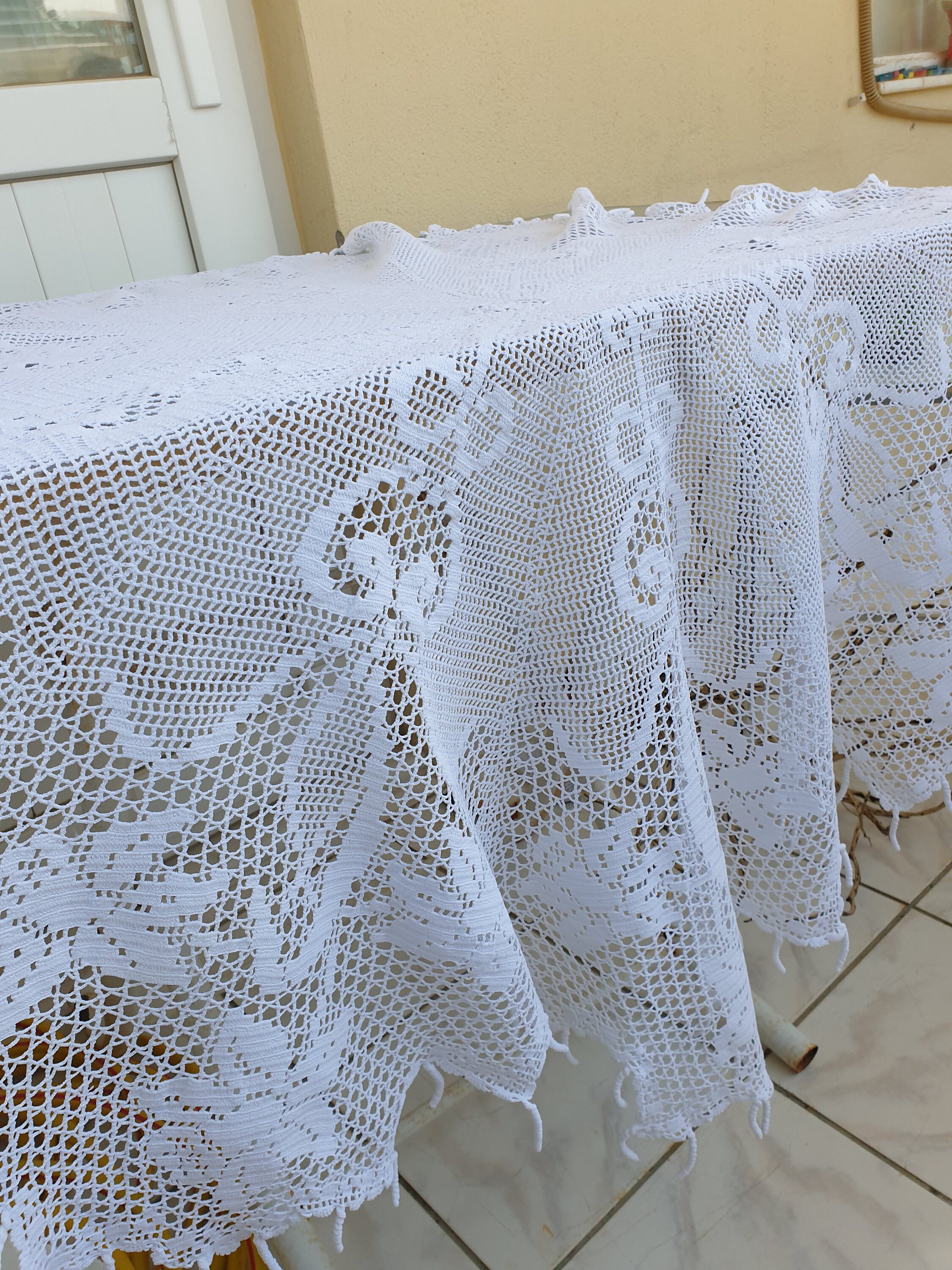 Hand Crocheted Lace Tablecloth. Lace Coffee Table Cover. Etsy UK
