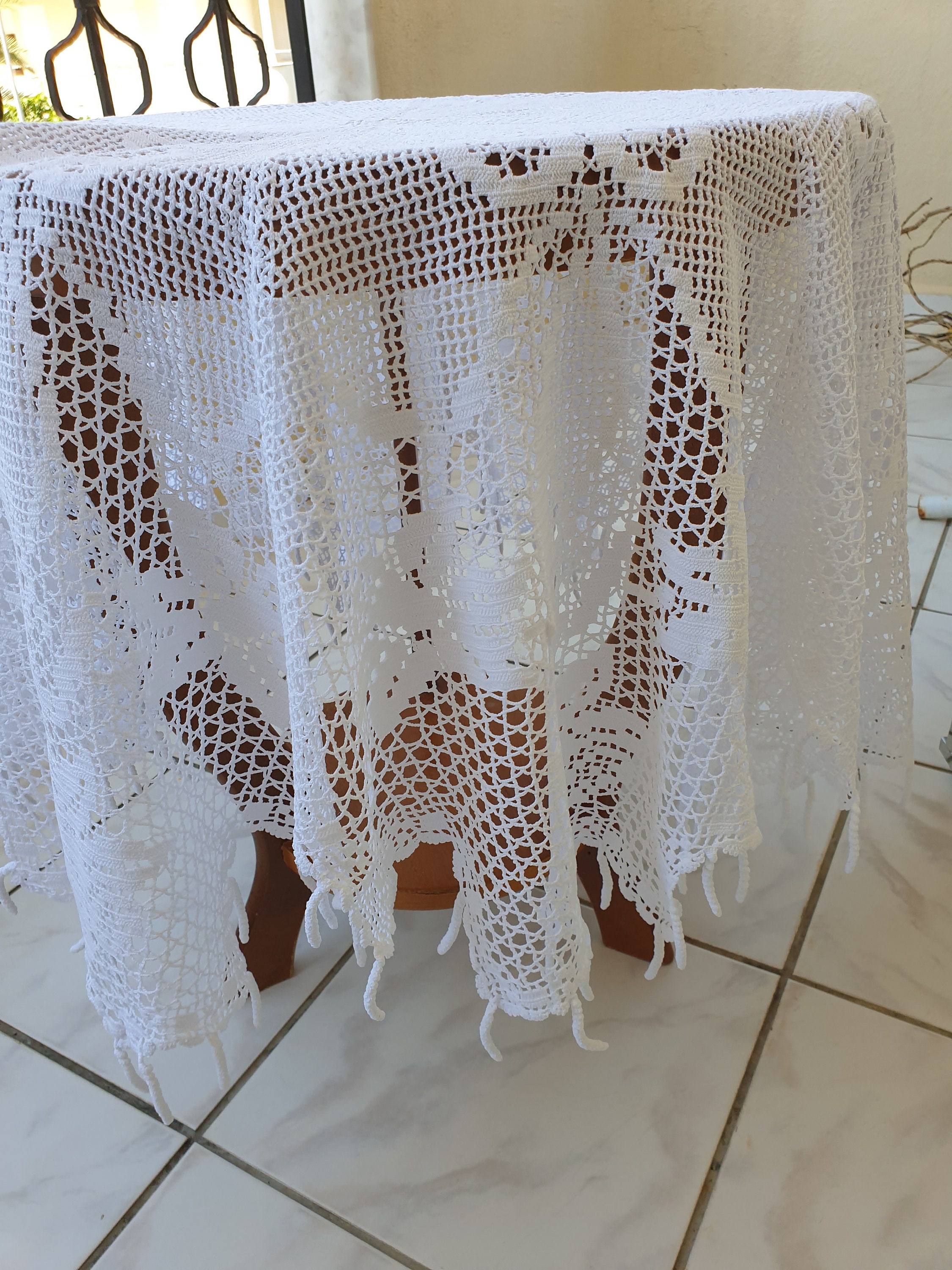 Hand crocheted lace tablecloth. lace coffee table cover. Etsy