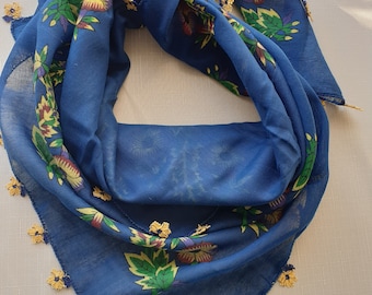Vintage Turkish Scarf with Lace OYA - Traditional Turkish Lacework Oya Flower Scarf(cotton)