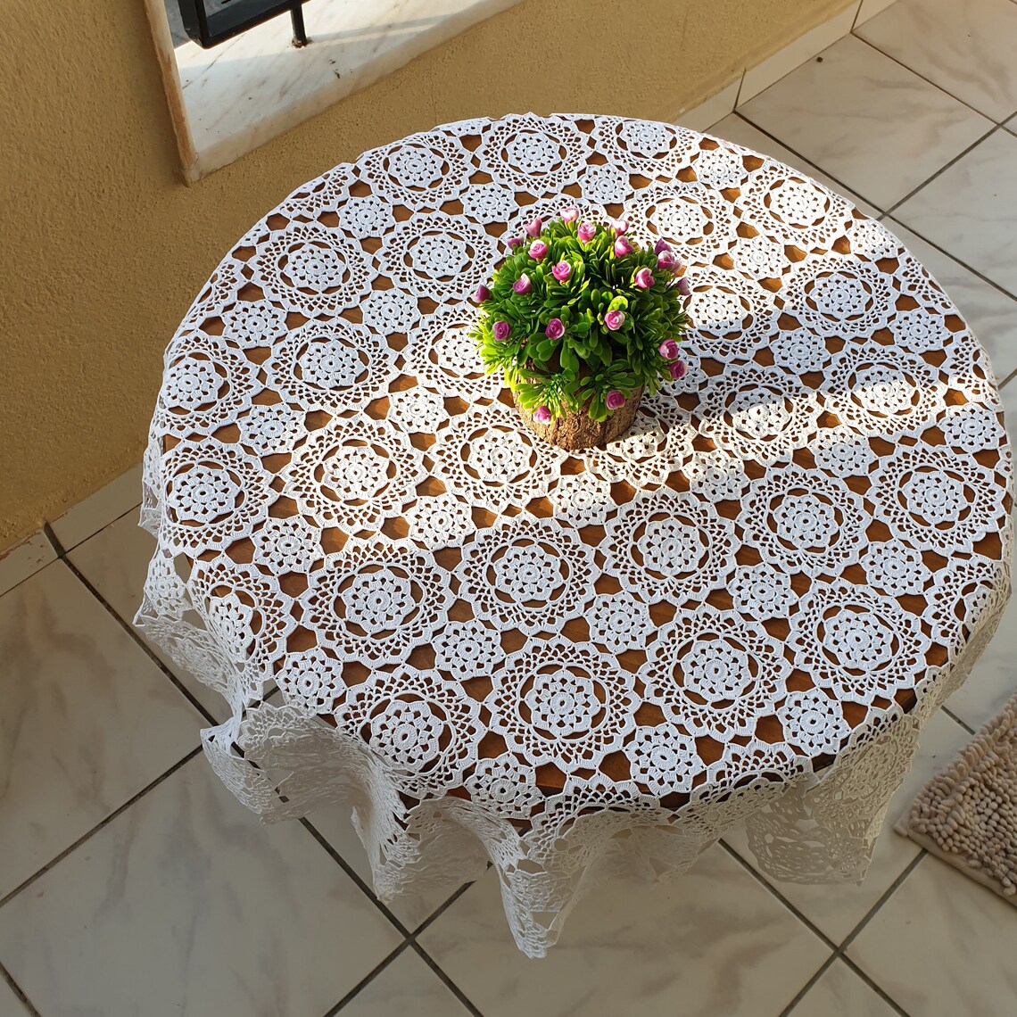 Lace tablecloth made with hand crochet. lace decorative Etsy
