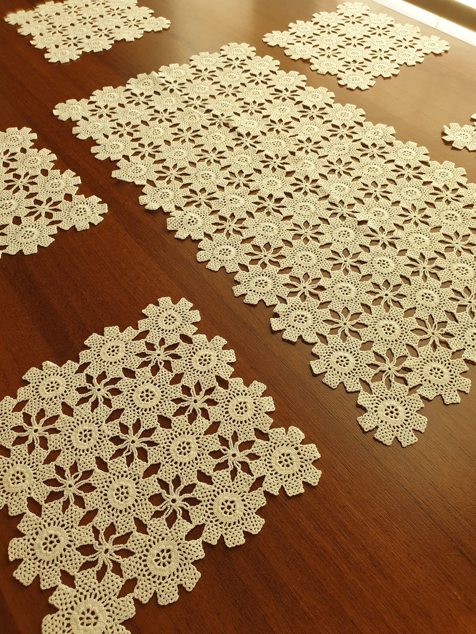 6 1 Piece. Hand Knitted Lace Tablecloth With Crochet Table Etsy