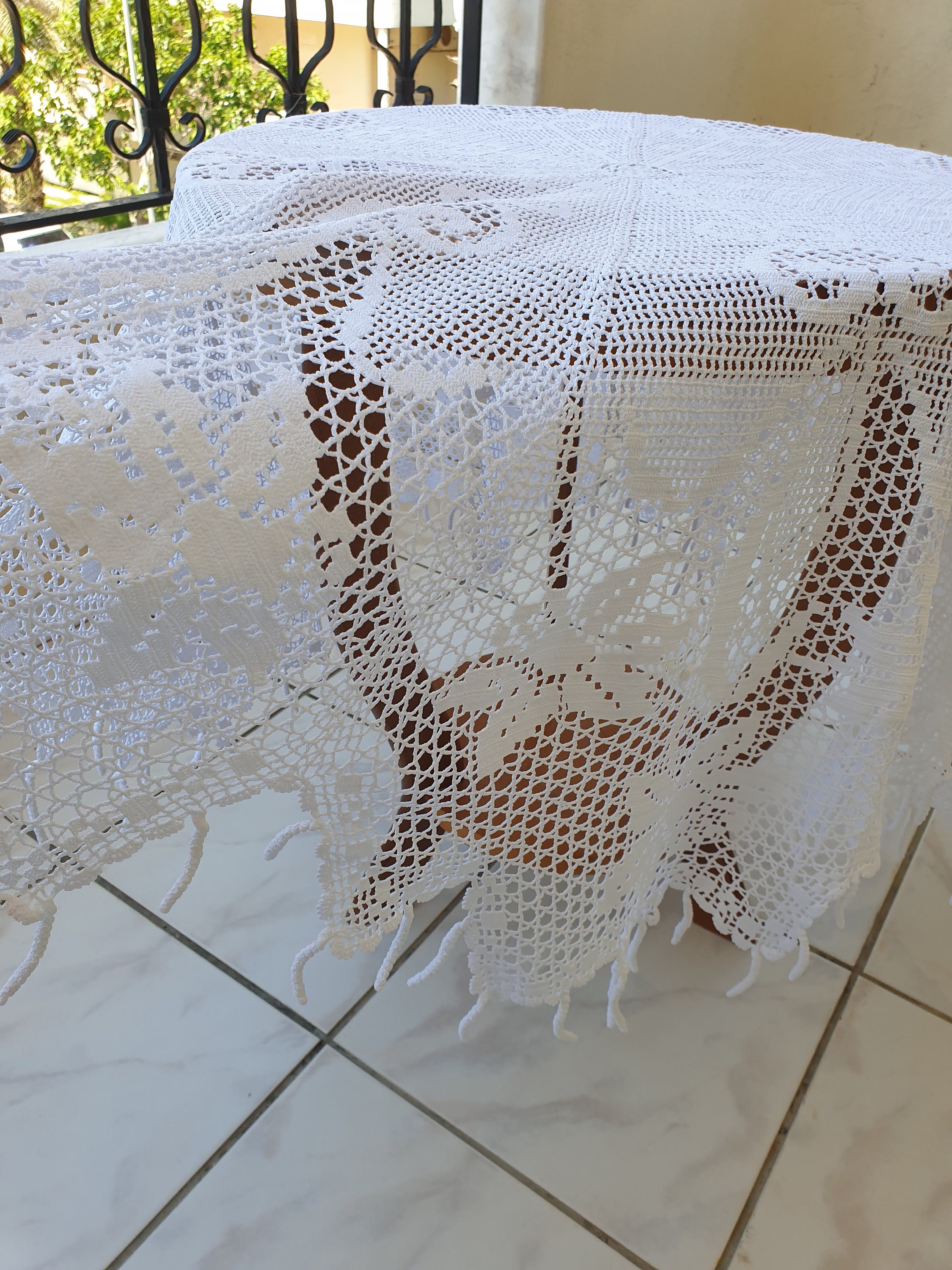 Hand crocheted lace tablecloth. lace coffee table cover. Etsy
