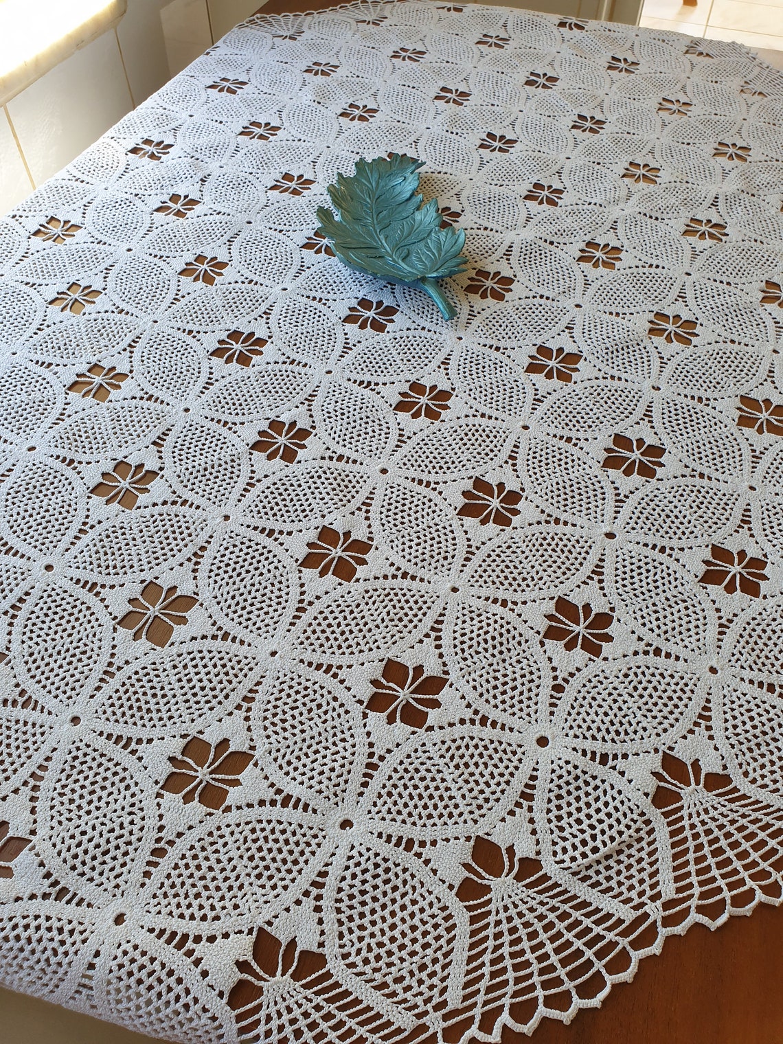 Handknitted. Large Square Lace Tablecloth Crocheted. Etsy