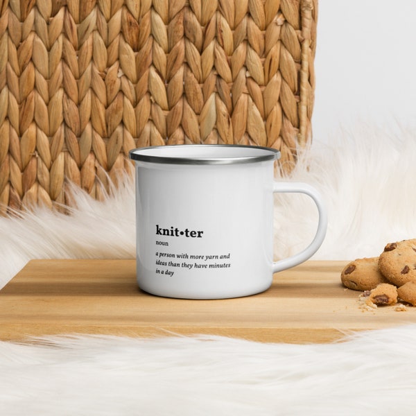 Enamel Mug, Knitter Defined Mug, Knitter Gift, Gift for a Knitter, Knitter Mug, Mug for a Knitter, Knitting Gift