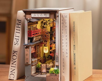 Sakura Wine Alley Book Nook Shelf Insert - DIY Miniature Tokyo Alleyway - 3D Wooden Puzzle Bookend - Japanese Gift for Book Lovers