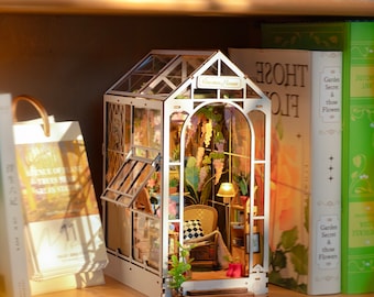 Garden House Book Nook Shelf Insert DIY Kit • Miniature Dollhouse 3D Wooden Puzzle • Unique Gift for Book Lovers and Crafters