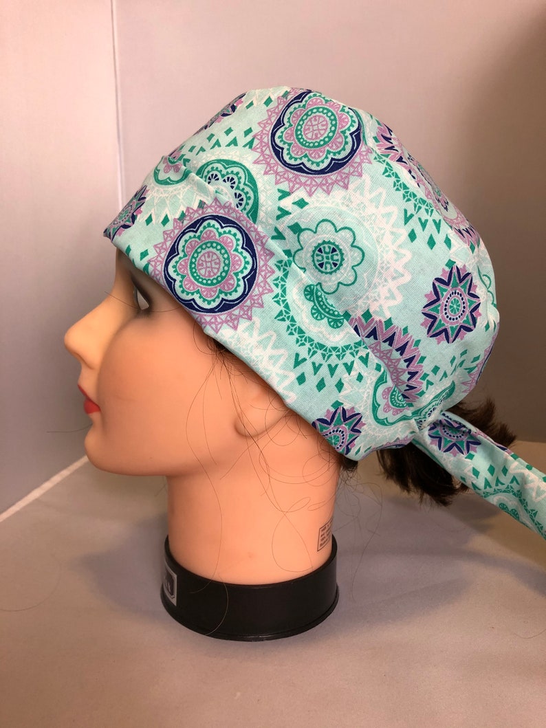 Teal Purple Abstract Mandala Scrub Cap Etsy