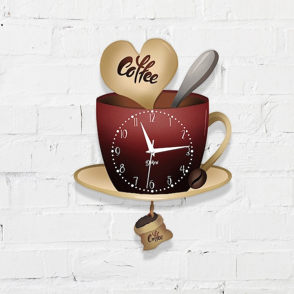 Horloge de cuisine DEKORI Unico Momento Caffe - Tasse avec pendule - Design original, idée cadeau pour les amateurs de café.