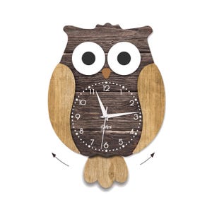 Owl Wall Clock with Pendulum Tail – Handcrafted, Silent, Batteries Included