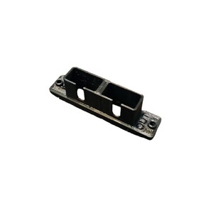 May include: A black plastic 3D printed object with two rectangular openings. The object has a smooth surface and is designed to hold small items.