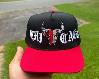 Custom Chicago Half Skeleton Bull Snapback Hat 5 Panel