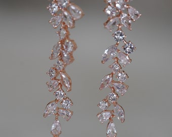 Braut Ohrringe Zirkonia , Hochzeits Ohrringe 6 cm lang, Braut Schmuck Set rosegold, Geschenk Hochzeit