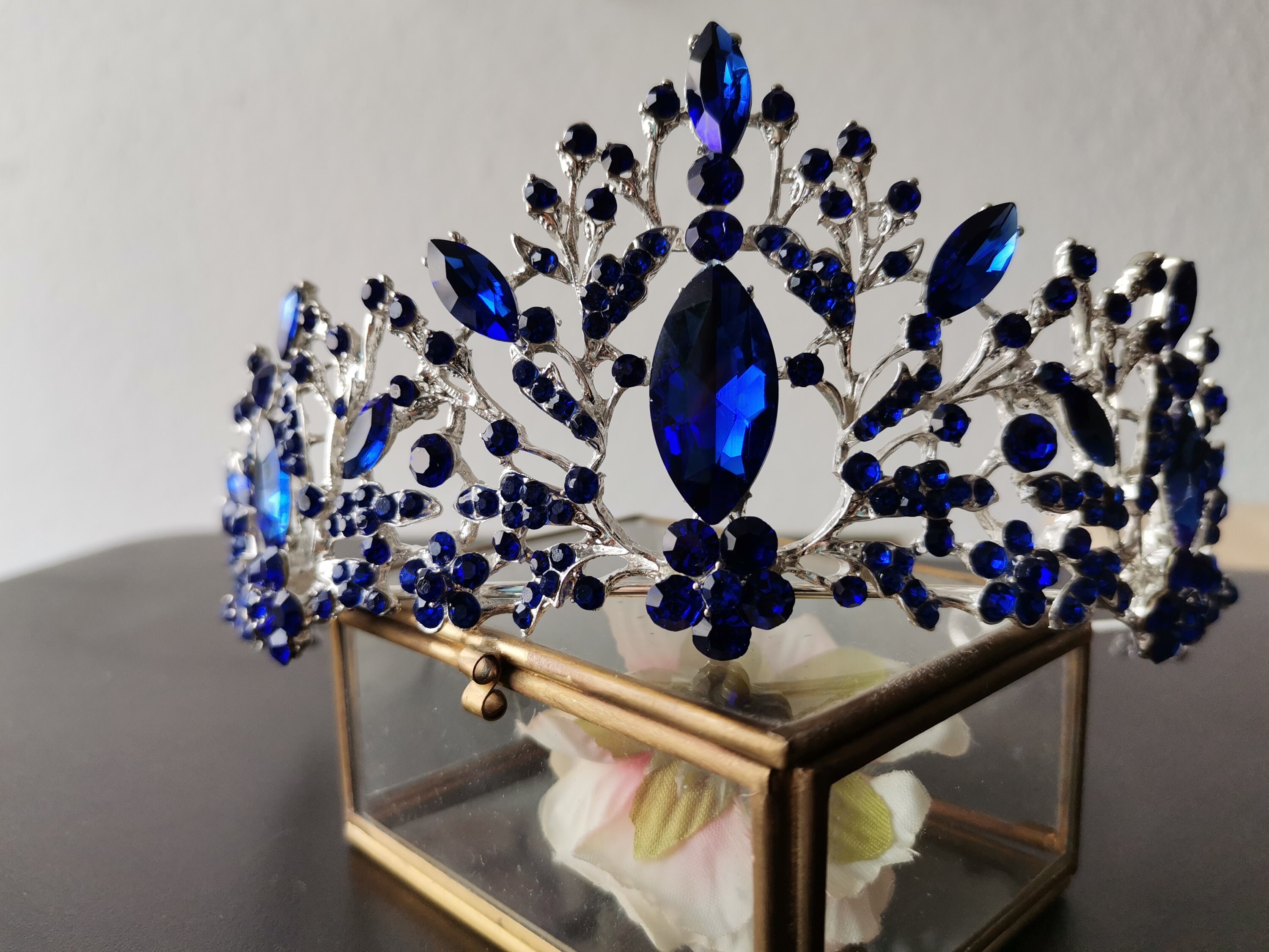 Diadem in Blue, Wedding Hair Accessories Crown, Blue, Silver